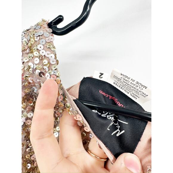 Mac Duggal 5510 Gold Puff Shoulder Sequined Surplice Gown 2 NEW - Picture 8 of 8